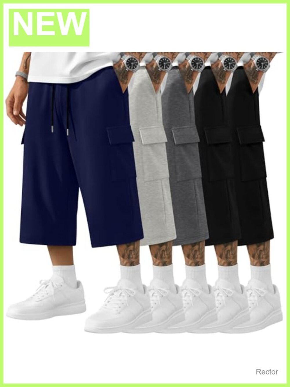 5 Pack Men's Cargo Shorts Capri Length Drawstring Athletic